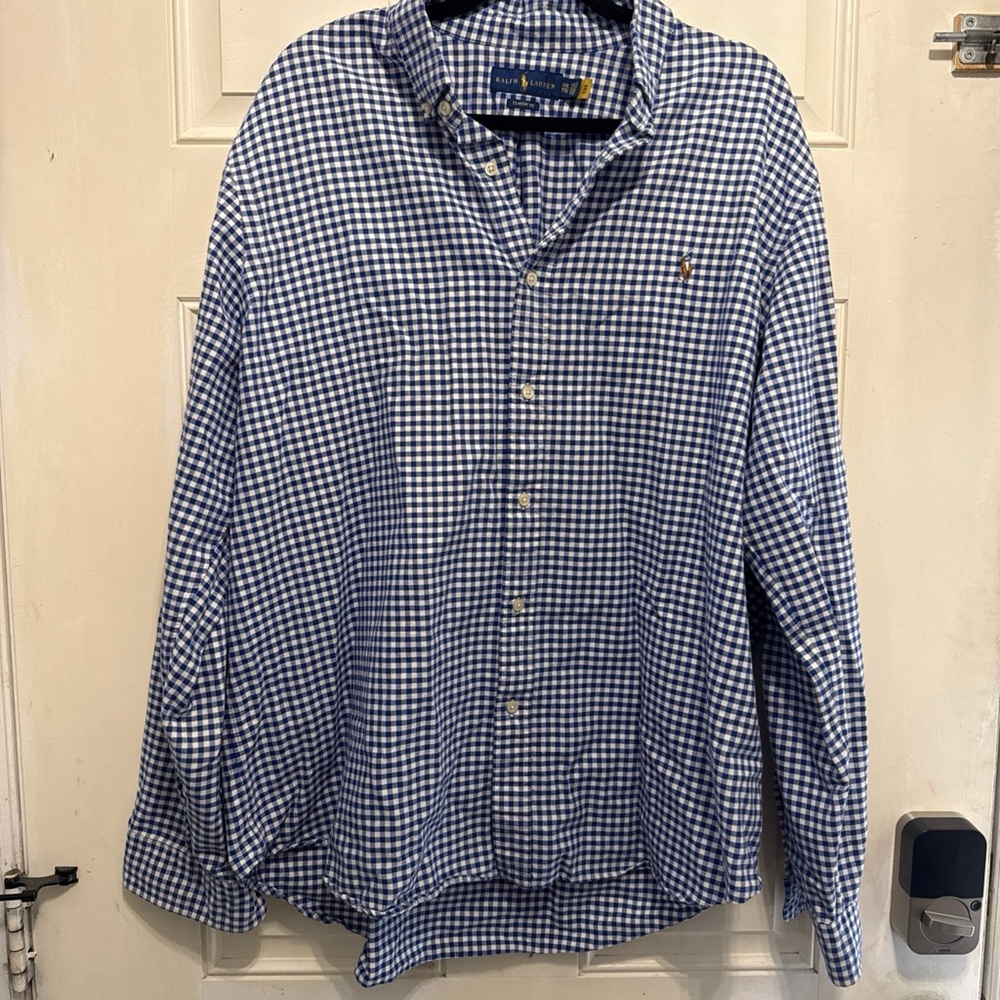 Ralph Lauren Blue and White Checkered Men's Shirt long sleeve